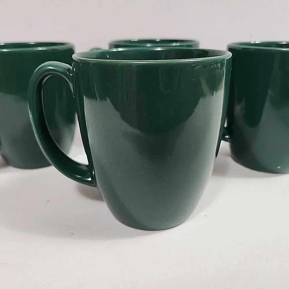SET OF 4 Corelle Stoneware Dark Green Mugs/Cups Made In Thailand